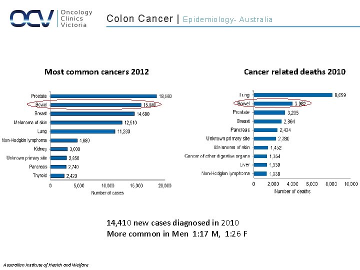 Colon Cancer | Most common cancers 2012 Epidemiology- Australia Cancer related deaths 2010 14,