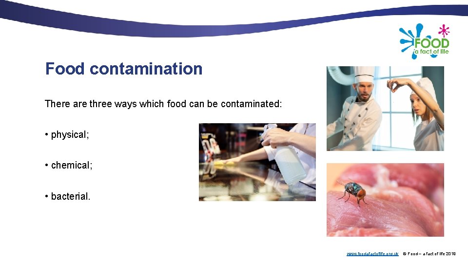 Food contamination There are three ways which food can be contaminated: • physical; •
