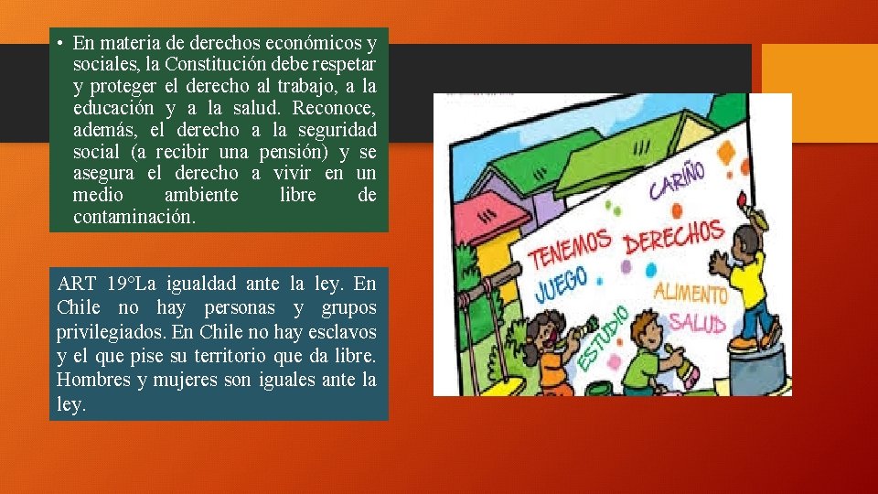  • En materia de derechos económicos y sociales, la Constitución debe respetar y