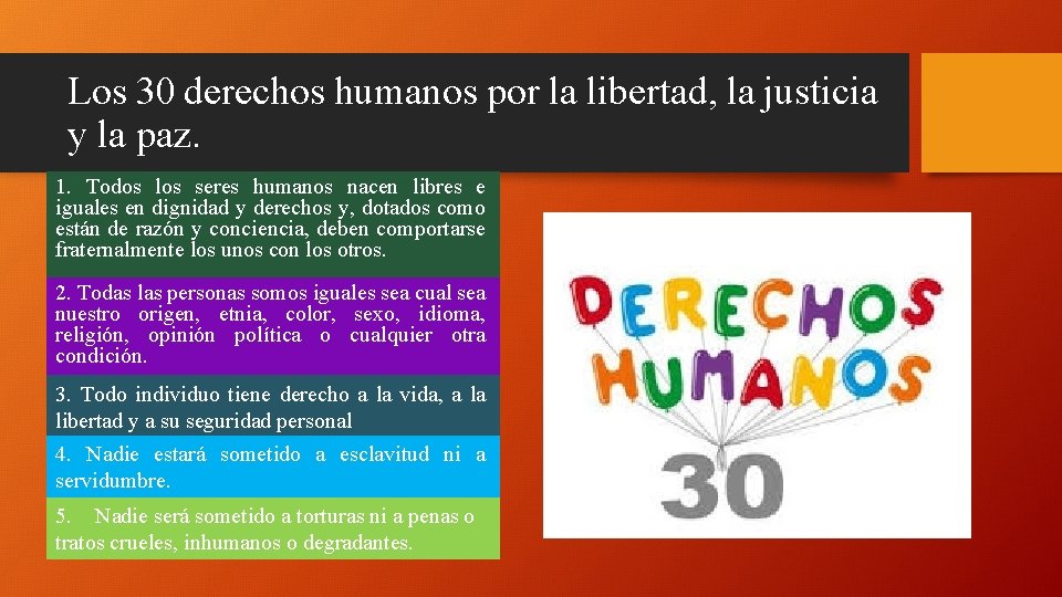 Los 30 derechos humanos por la libertad, la justicia y la paz. 1. Todos
