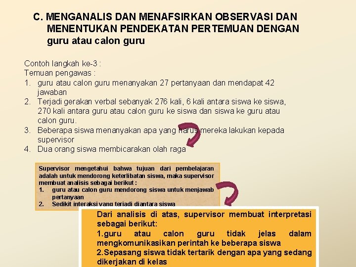 C. MENGANALIS DAN MENAFSIRKAN OBSERVASI DAN MENENTUKAN PENDEKATAN PERTEMUAN DENGAN guru atau calon guru