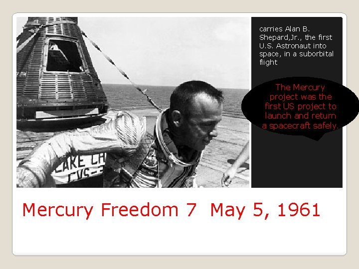 carries Alan B. Shepard, Jr. , the first U. S. Astronaut into space, in
