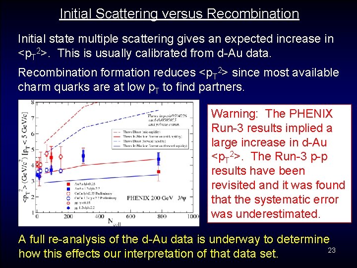 Initial Scattering versus Recombination Initial state multiple scattering gives an expected increase in <p.