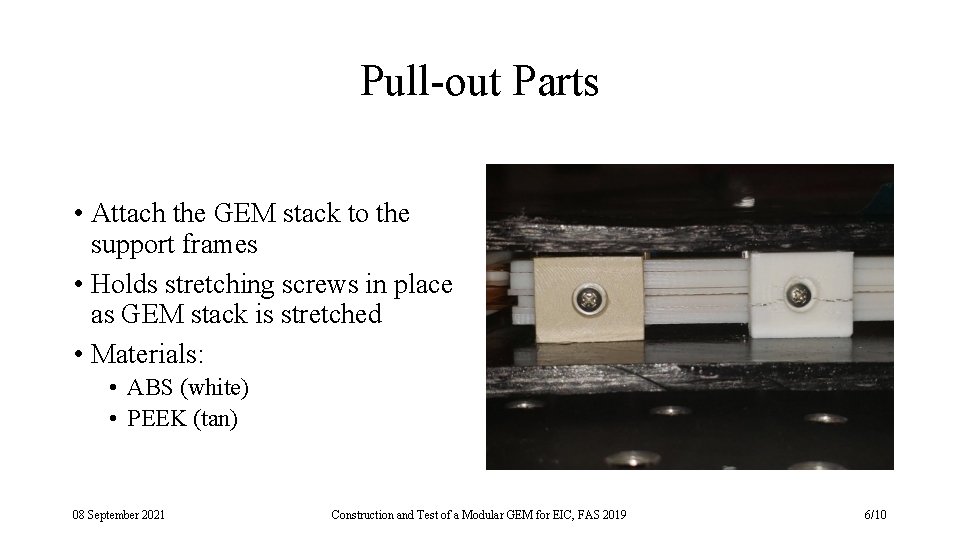 Pull-out Parts • Attach the GEM stack to the support frames • Holds stretching