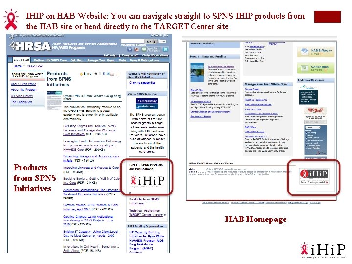 IHIP on HAB Website: You can navigate straight to SPNS IHIP products from the