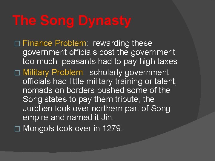 The Song Dynasty Finance Problem: rewarding these government officials cost the government too much,