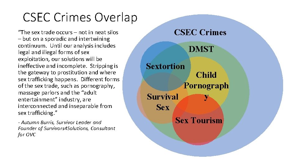 CSEC Crimes Overlap “The sex trade occurs – not in neat silos – but