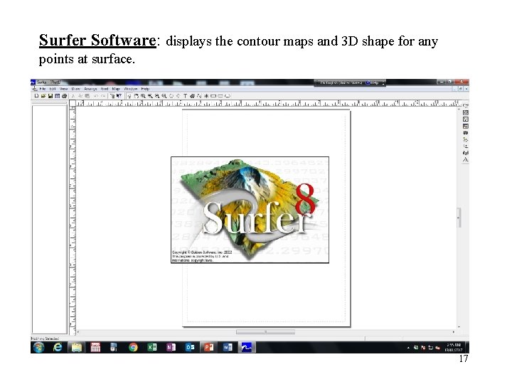 Surfer Software: displays the contour maps and 3 D shape for any points at