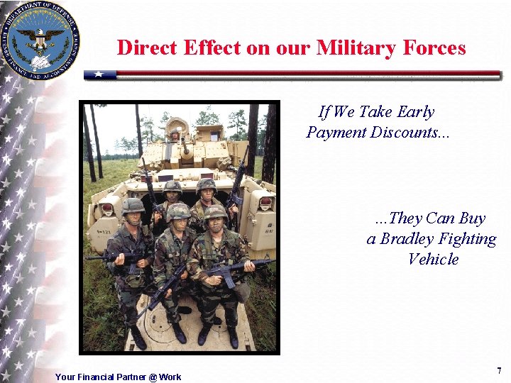 Direct Effect on our Military Forces If We Take Early Payment Discounts. . .