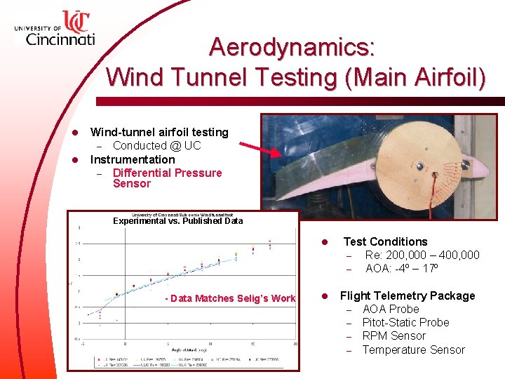 Aerodynamics: Wind Tunnel Testing (Main Airfoil) l l Wind-tunnel airfoil testing – Conducted @
