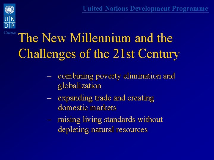 United Nations Development Programme China The New Millennium and the Challenges of the 21