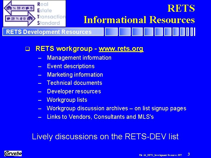 RETS Informational Resources RETS Development Resources q RETS workgroup - www. rets. org –