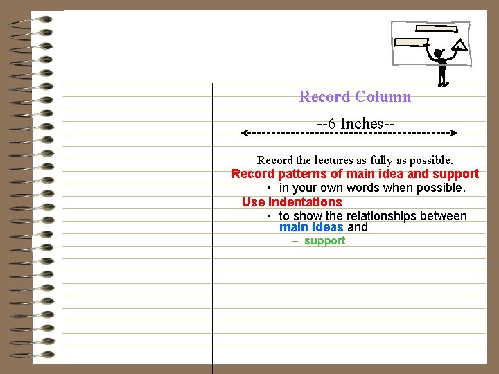Record Column --6 Inches-Record the lectures as fully as possible. Record patterns of main