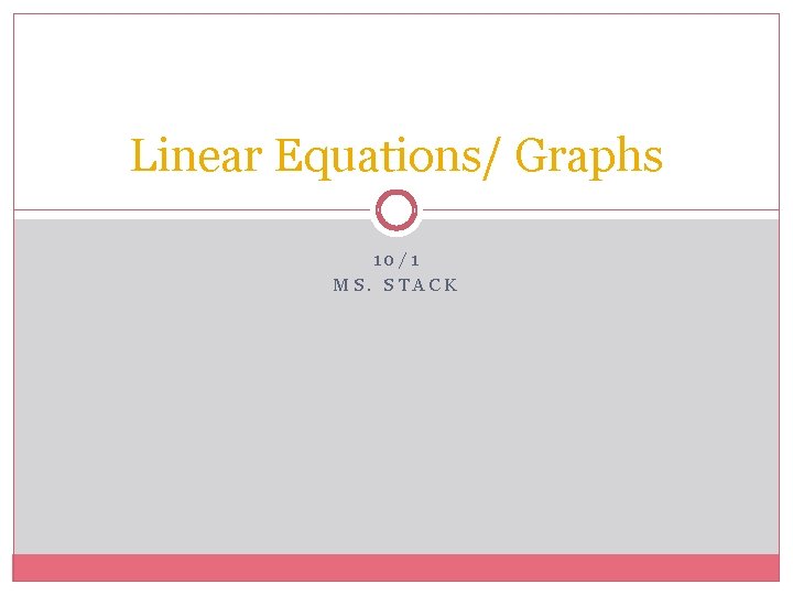 Linear Equations/ Graphs 10/1 MS. STACK 