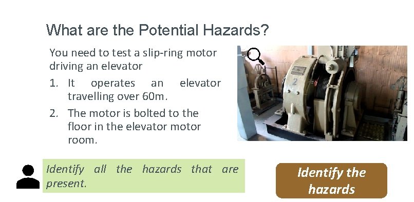 What are the Potential Hazards? You need to test a slip-ring motor driving an