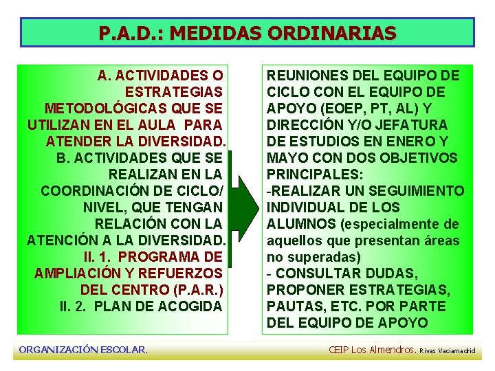 P. A. D. : MEDIDAS ORDINARIAS A. ACTIVIDADES O ESTRATEGIAS METODOLÓGICAS QUE SE UTILIZAN