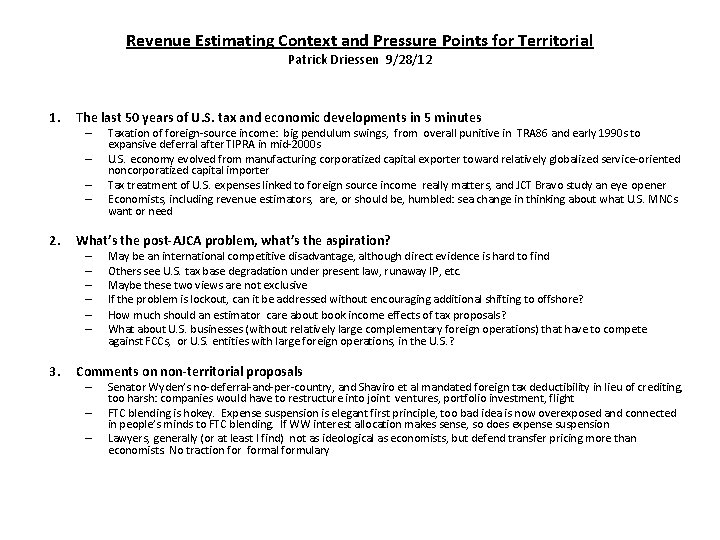 Revenue Estimating Context and Pressure Points for Territorial