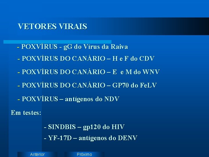 VETORES VIRAIS - POXVÍRUS - g. G do Vírus da Raiva - POXVÍRUS DO