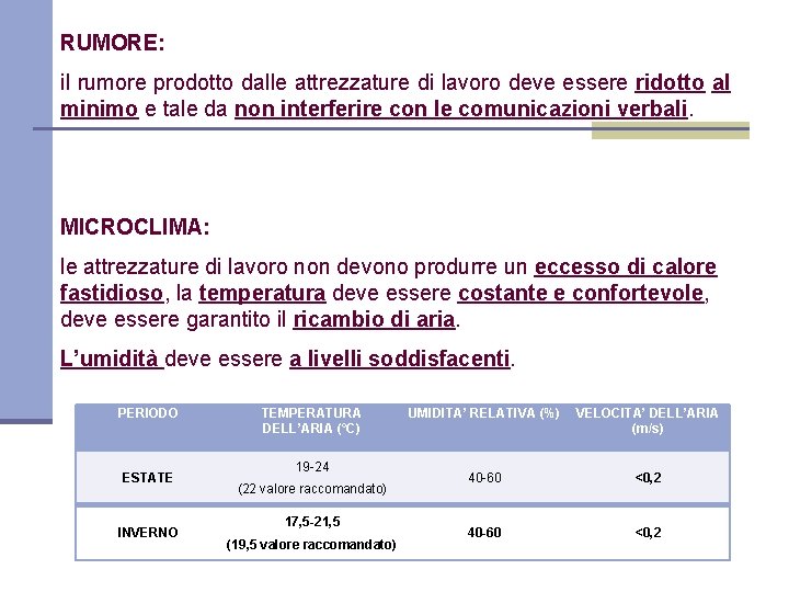 RUMORE: il rumore prodotto dalle attrezzature di lavoro deve essere ridotto al minimo e