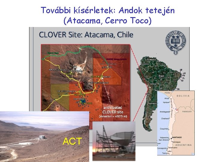 További kísérletek: Andok tetején (Atacama, Cerro Toco) Vonzó tiszta égbolt ACT 