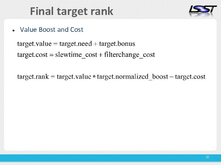 Final target rank Value Boost and Cost 22 