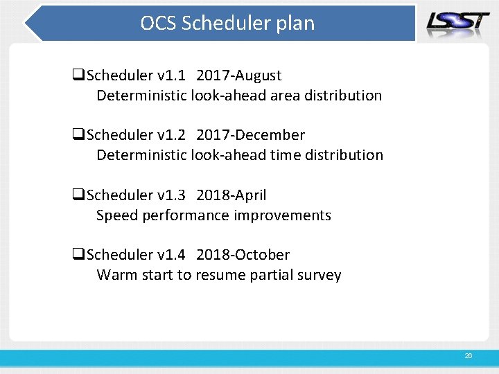 OCS Scheduler plan q. Scheduler v 1. 1 2017 -August Deterministic look-ahead area distribution