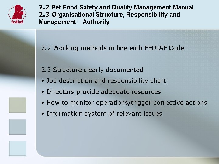 2. 2 Pet Food Safety and Quality Management Manual 2. 3 Organisational Structure, Responsibility