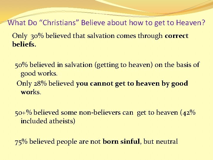What Do “Christians” Believe about how to get to Heaven? Only 30% believed that