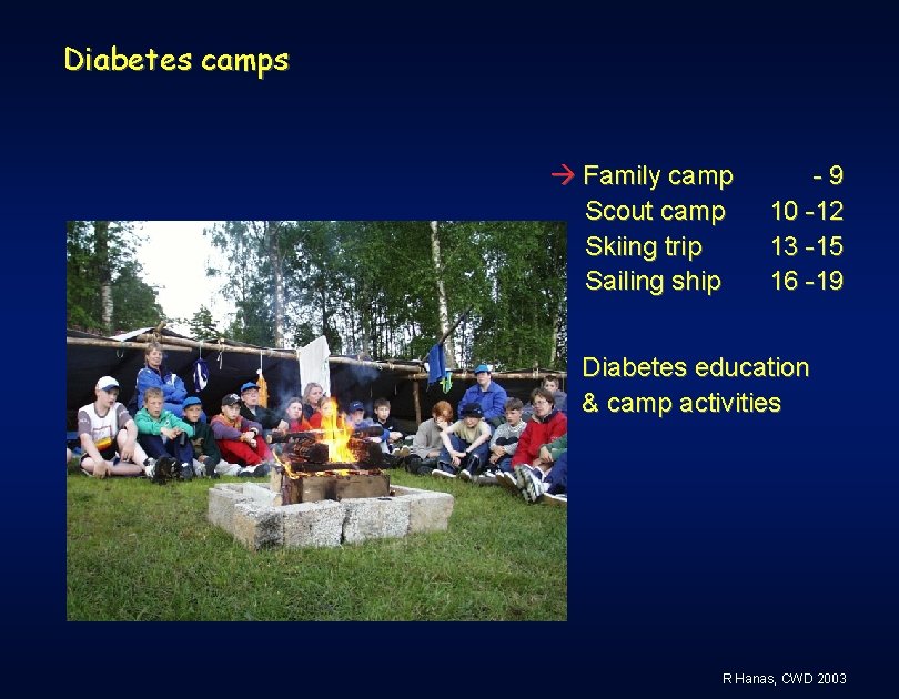 Diabetes camps Family camp Scout camp Skiing trip Sailing ship -9 10 -12 13