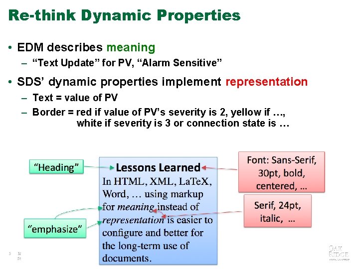 Re-think Dynamic Properties • EDM describes meaning – “Text Update” for PV, “Alarm Sensitive”