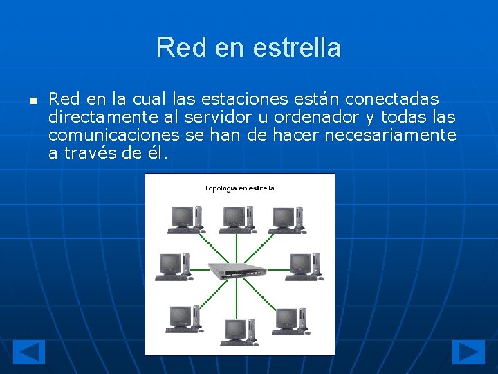 Red en estrella n Red en la cual las estaciones están conectadas directamente al