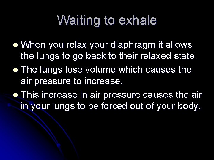 Waiting to exhale When you relax your diaphragm it allows the lungs to go