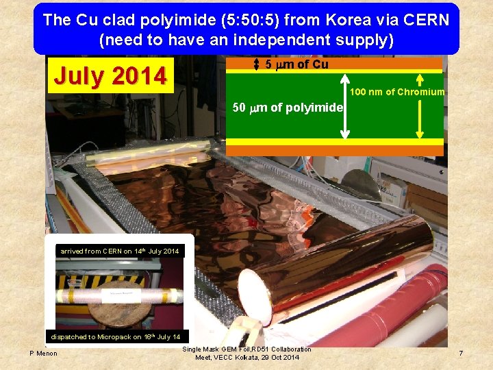 The Cu clad polyimide (5: 50: 5) from Korea via CERN (need to have