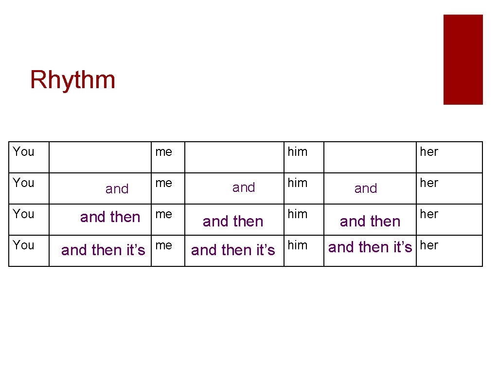 Rhythm You me and You and then me You and then it’s me him