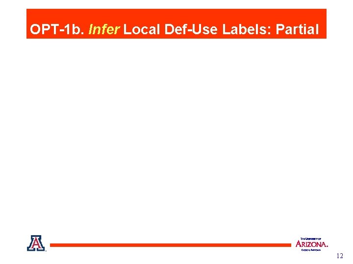 OPT-1 b. Infer Local Def-Use Labels: Partial 12 