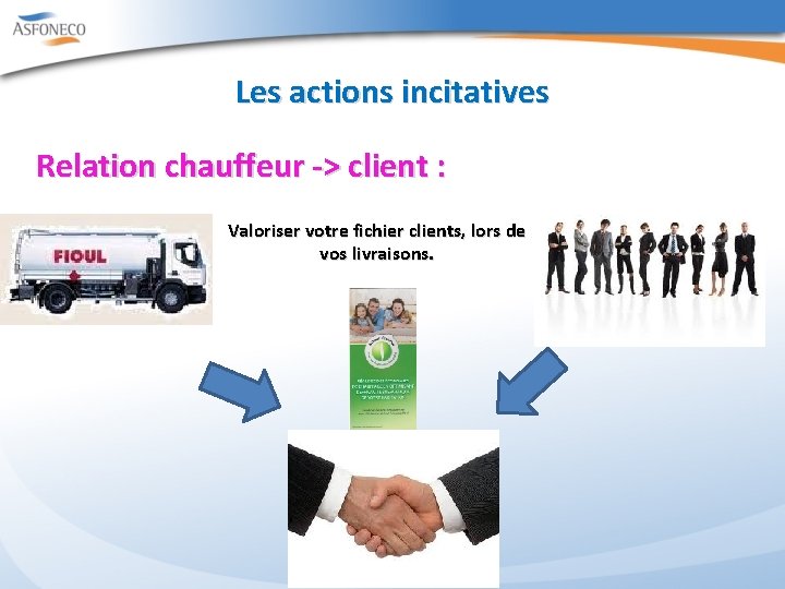 Les actions incitatives Relation chauffeur -> client : Valoriser votre fichier clients, lors de