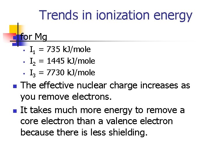 Trends in ionization energy n for Mg • • • n n I 1