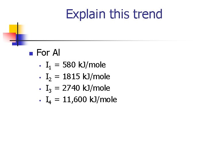 Explain this trend n For Al • • I 1 I 2 I 3