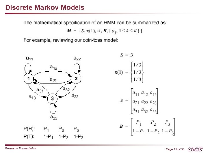 Discrete Markov Models Research Presentation Page 15 of 36 