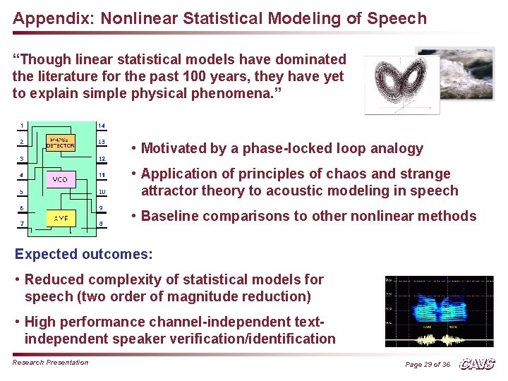 Appendix: Nonlinear Statistical Modeling of Speech “Though linear statistical models have dominated the literature