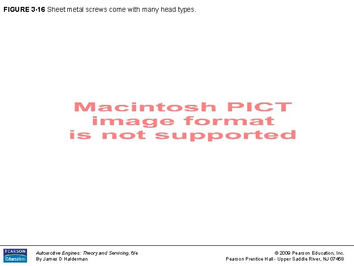 FIGURE 3 -16 Sheet metal screws come with many head types. Automotive Engines: Theory