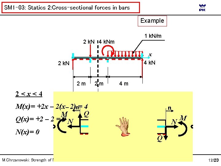 SM 1 -03: Statics 2: Cross-sectional forces in bars Example 1 k. N/m 2