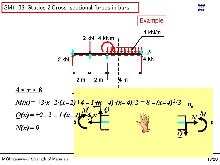 SM 1 -03: Statics 2: Cross-sectional forces in bars Example 1 k. N/m 2