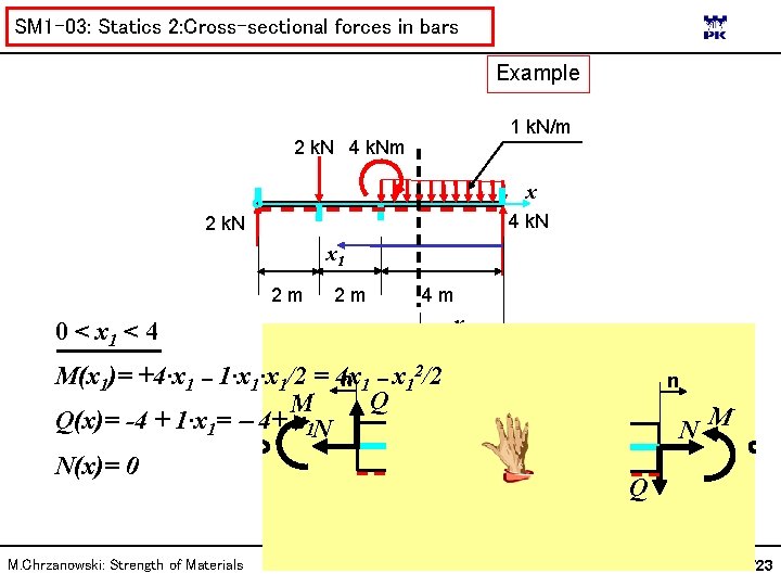 SM 1 -03: Statics 2: Cross-sectional forces in bars Example 1 k. N/m 2