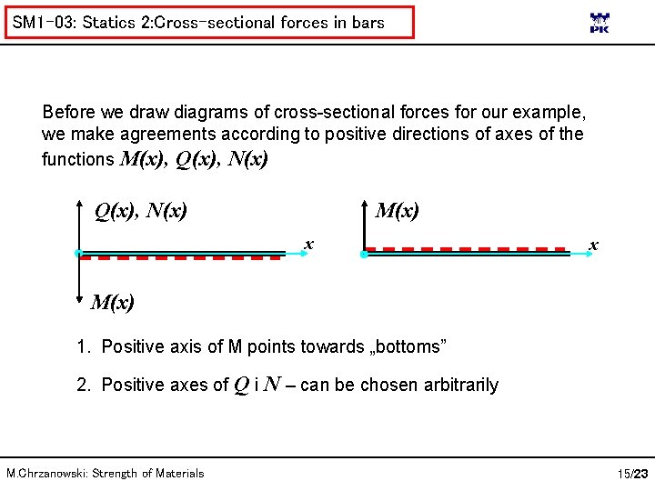 SM 1 -03: Statics 2: Cross-sectional forces in bars Before we draw diagrams of