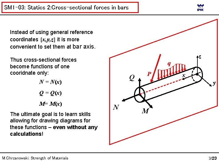 SM 1 -03: Statics 2: Cross-sectional forces in bars Instead of using general reference