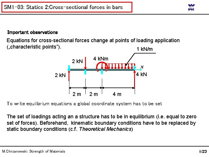 SM 1 -03: Statics 2: Cross-sectional forces in bars Important observations Equations for cross-sectional