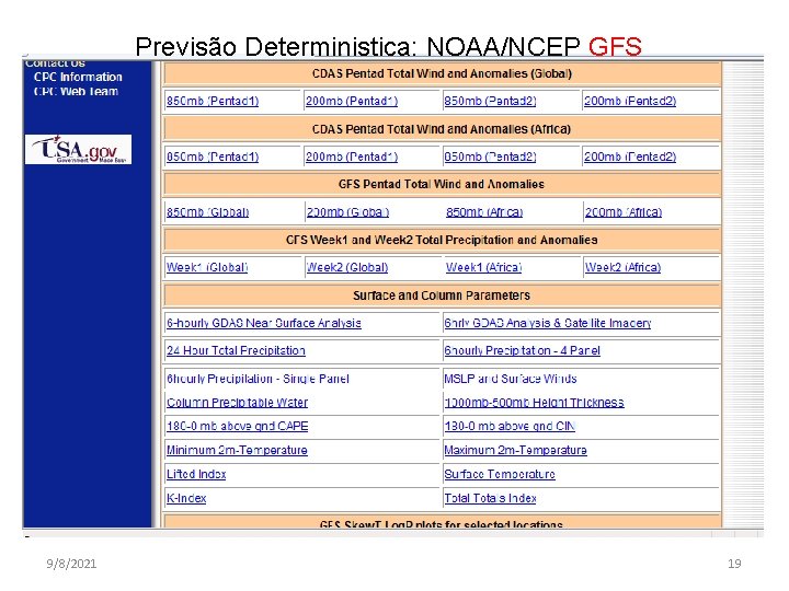 Previsão Deterministica: NOAA/NCEP GFS 9/8/2021 19 