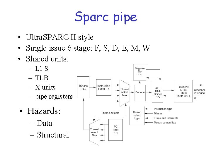 Sparc pipe • Ultra. SPARC II style • Single issue 6 stage: F, S,
