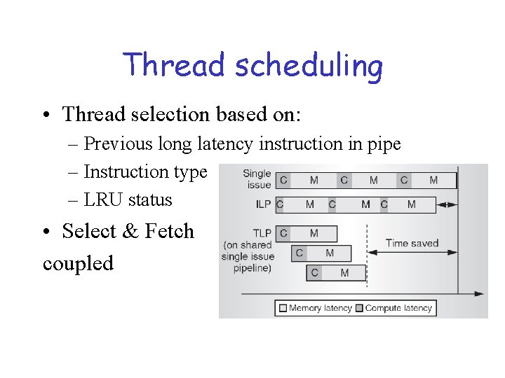 Thread scheduling • Thread selection based on: – Previous long latency instruction in pipe
